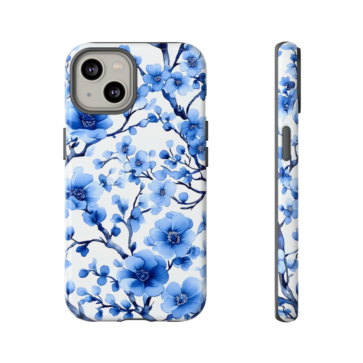 Blue Floral Chinoiserie White Background Dual Layer Phone Case