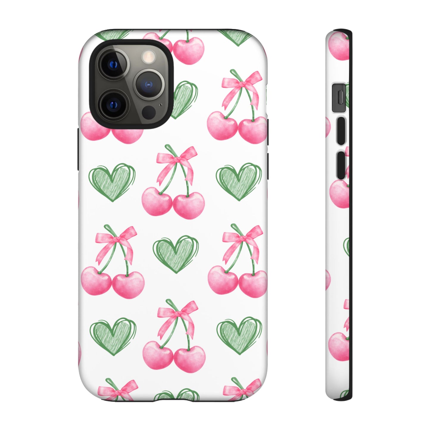 Pink Cherry Bow & Green Heart Dual Layer Phone Case