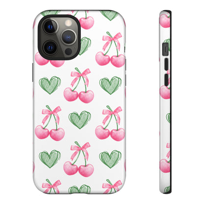 Pink Cherry Bow & Green Heart Dual Layer Phone Case