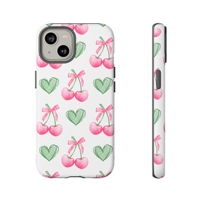 Pink Cherry Bow & Green Heart Dual Layer Phone Case