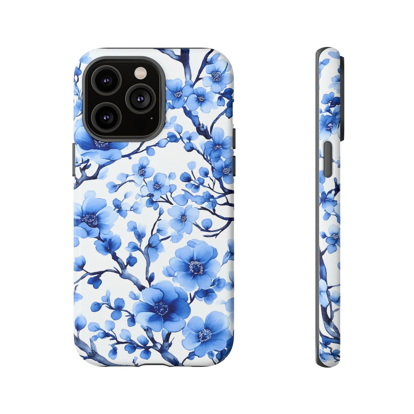 Blue Floral Chinoiserie White Background Dual Layer Phone Case