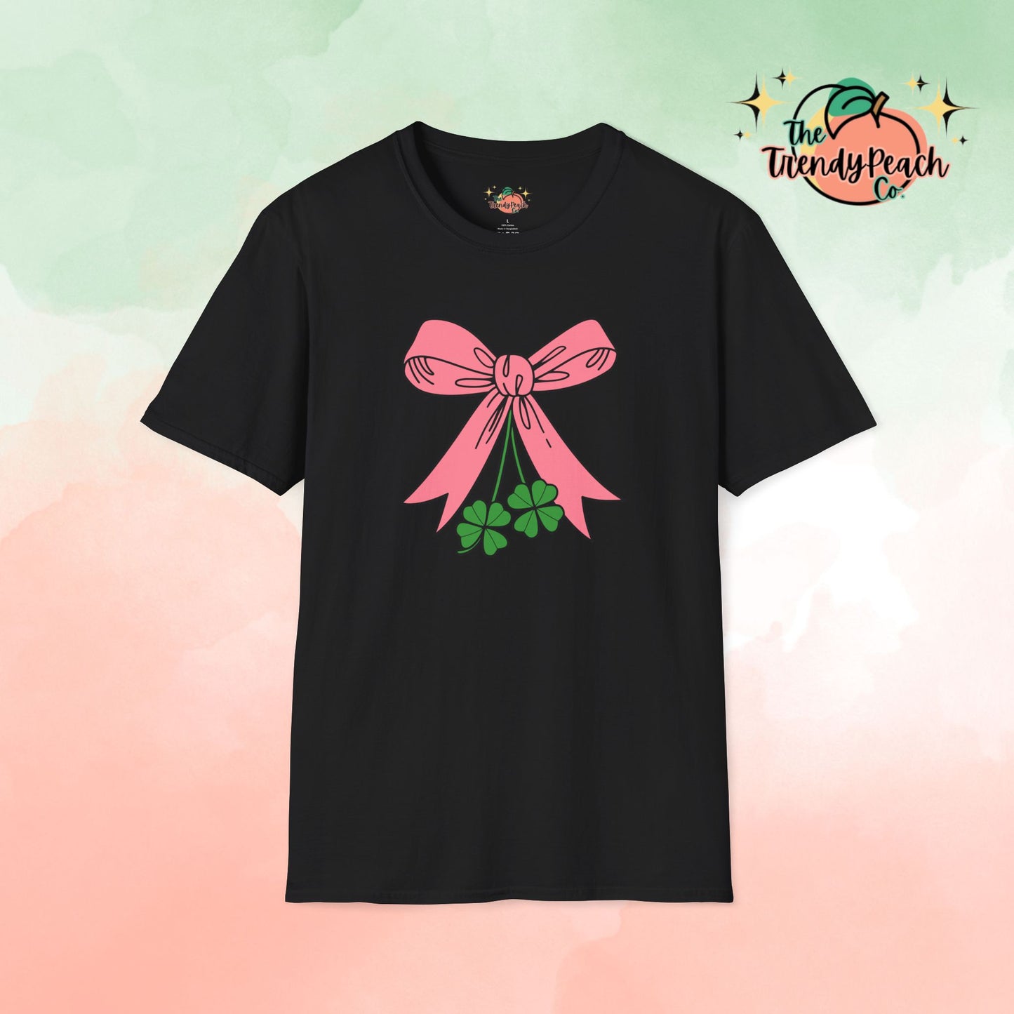 Pink Bow Paired Shamrocks St. Patrick's Day Graphic Tee