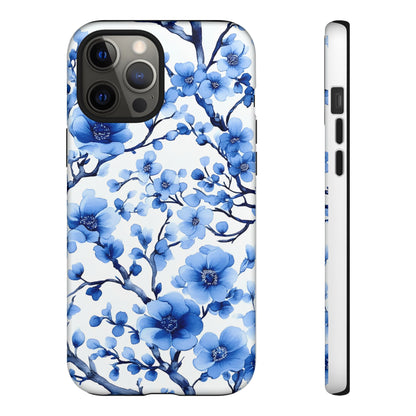 Blue Floral Chinoiserie White Background Dual Layer Phone Case