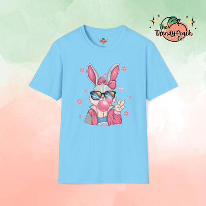 Retro Peace Bubblegum Bunny Easter Graphic Tee