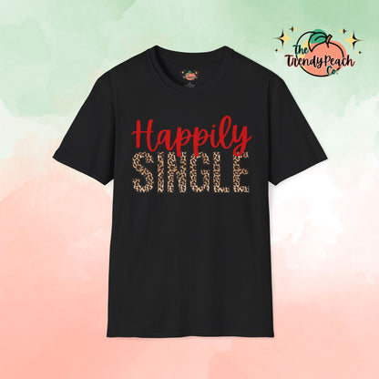 Happily Single Leopard Valentines Day Graphic Tee