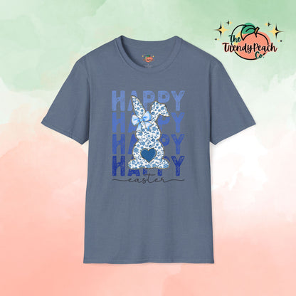 Happy Easter Vintage Blue Floral Easter Graphic Tee