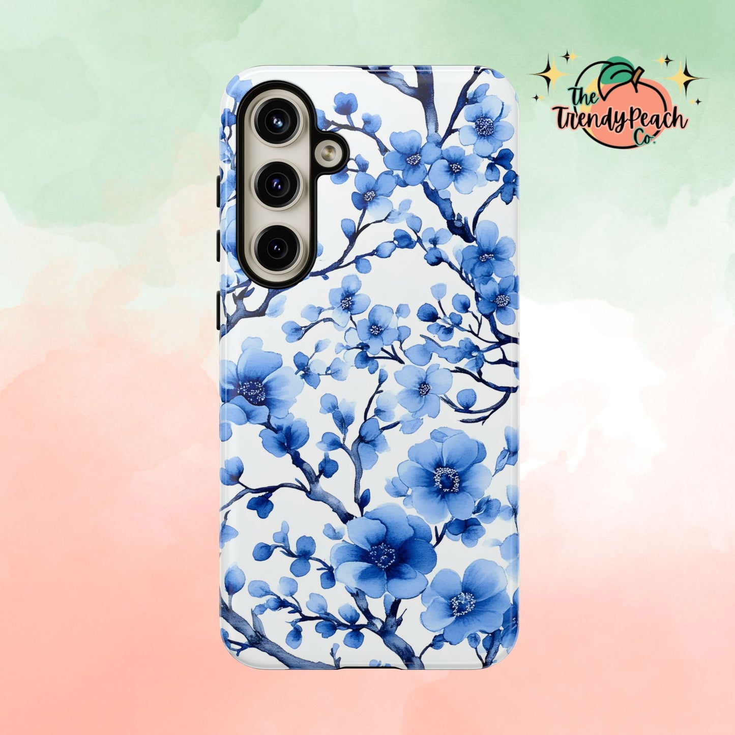 Blue Floral Chinoiserie White Background Dual Layer Phone Case