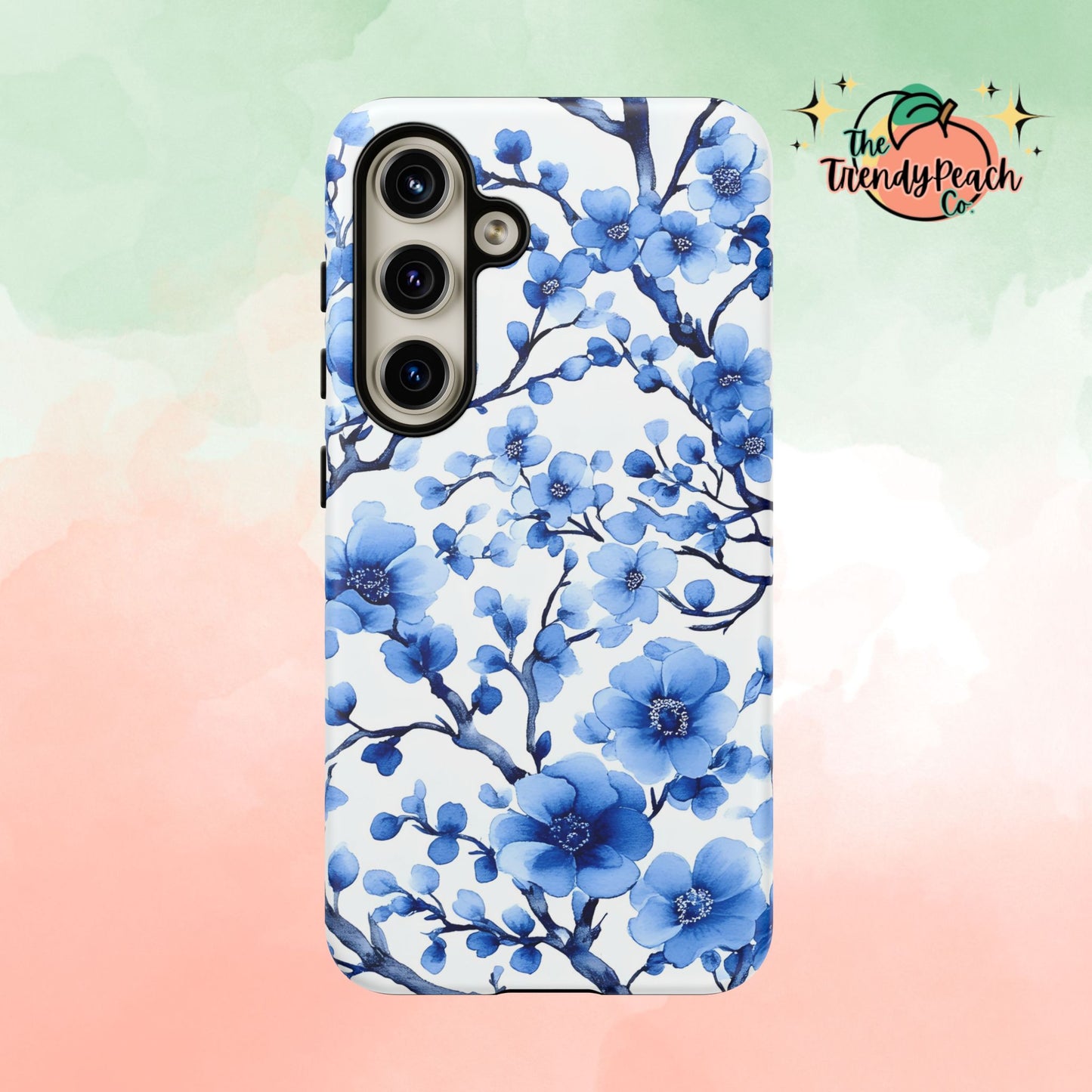 Blue Floral Chinoiserie White Background Dual Layer Phone Case