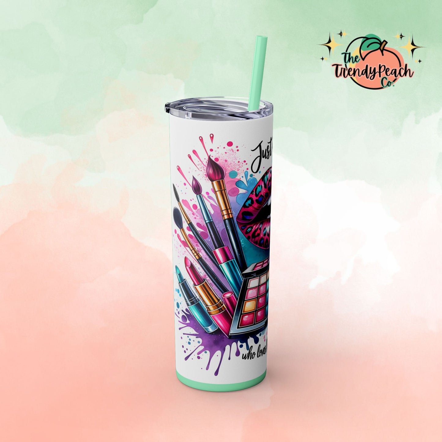 Just A Girl Who Loves Makeup Paint Splatter And Leopard Theme 20z Tumbler with Straw