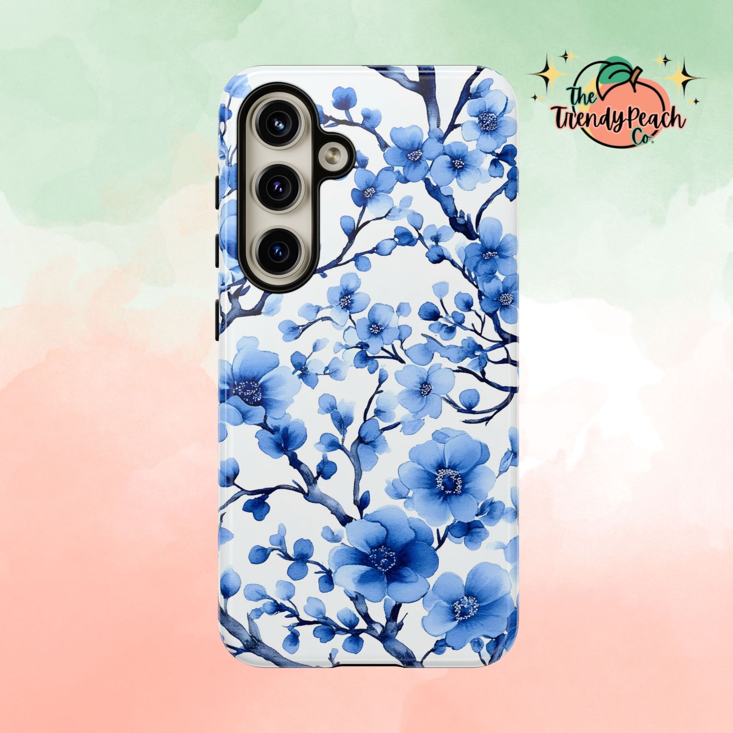 Blue Floral Chinoiserie White Background Dual Layer Phone Case