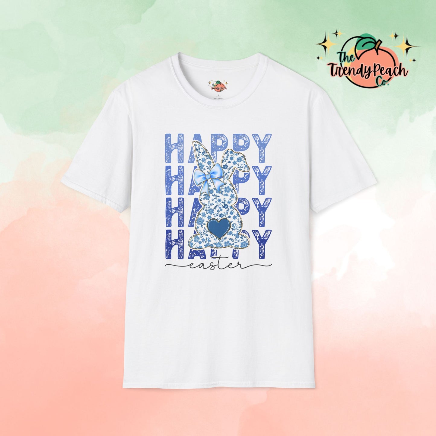 Happy Easter Vintage Blue Floral Easter Graphic Tee