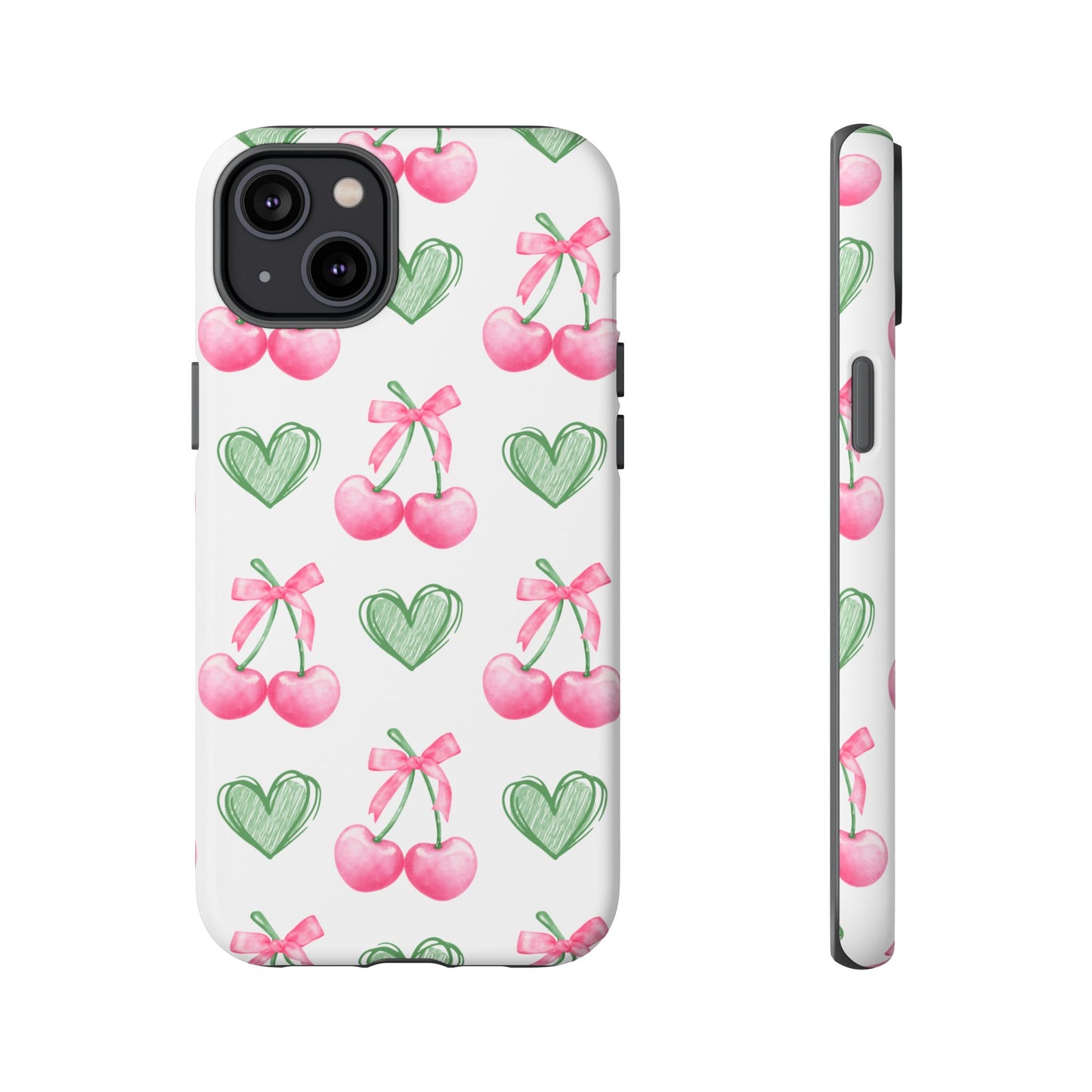 Pink Cherry Bow & Green Heart Dual Layer Phone Case