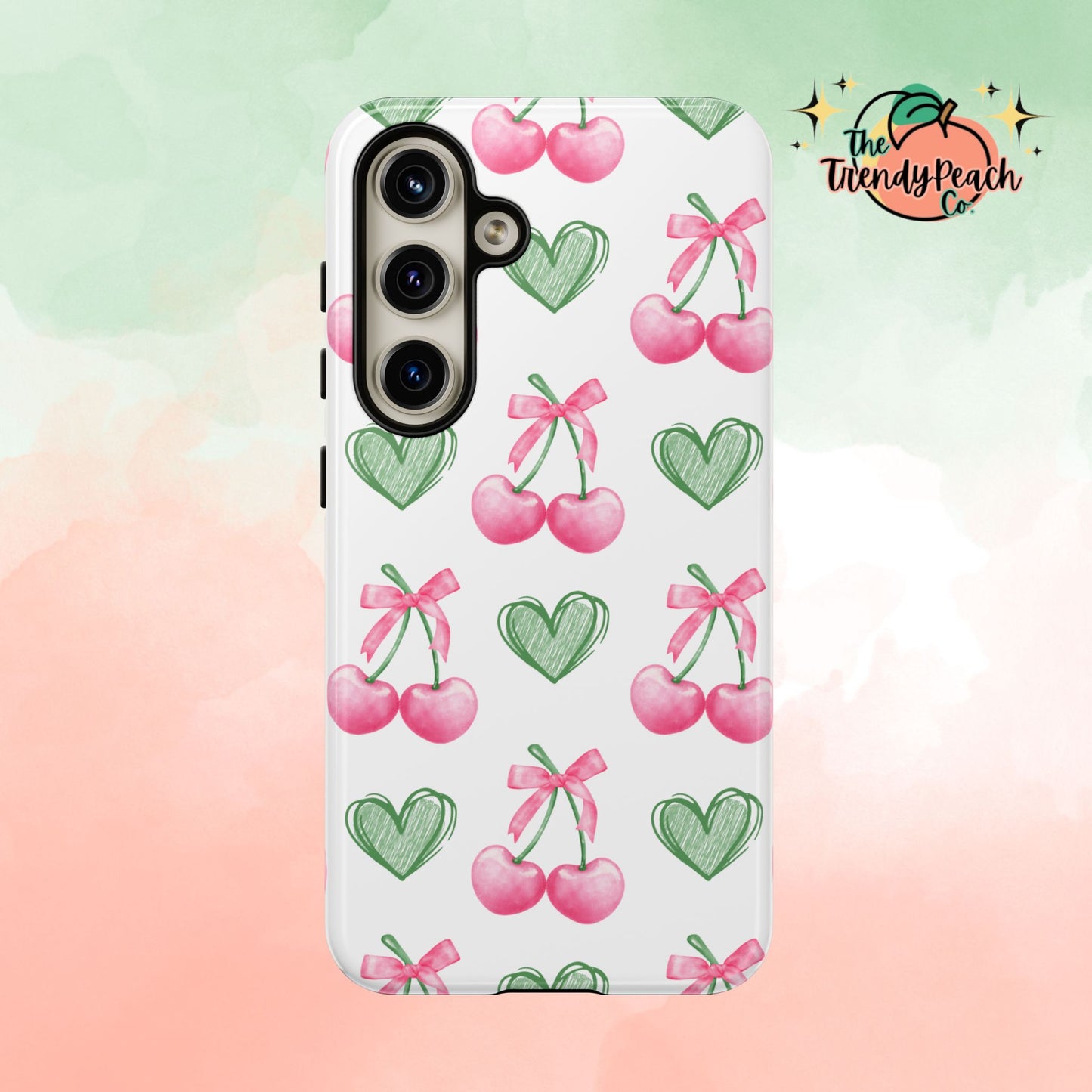 Pink Cherry Bow & Green Heart Dual Layer Phone Case