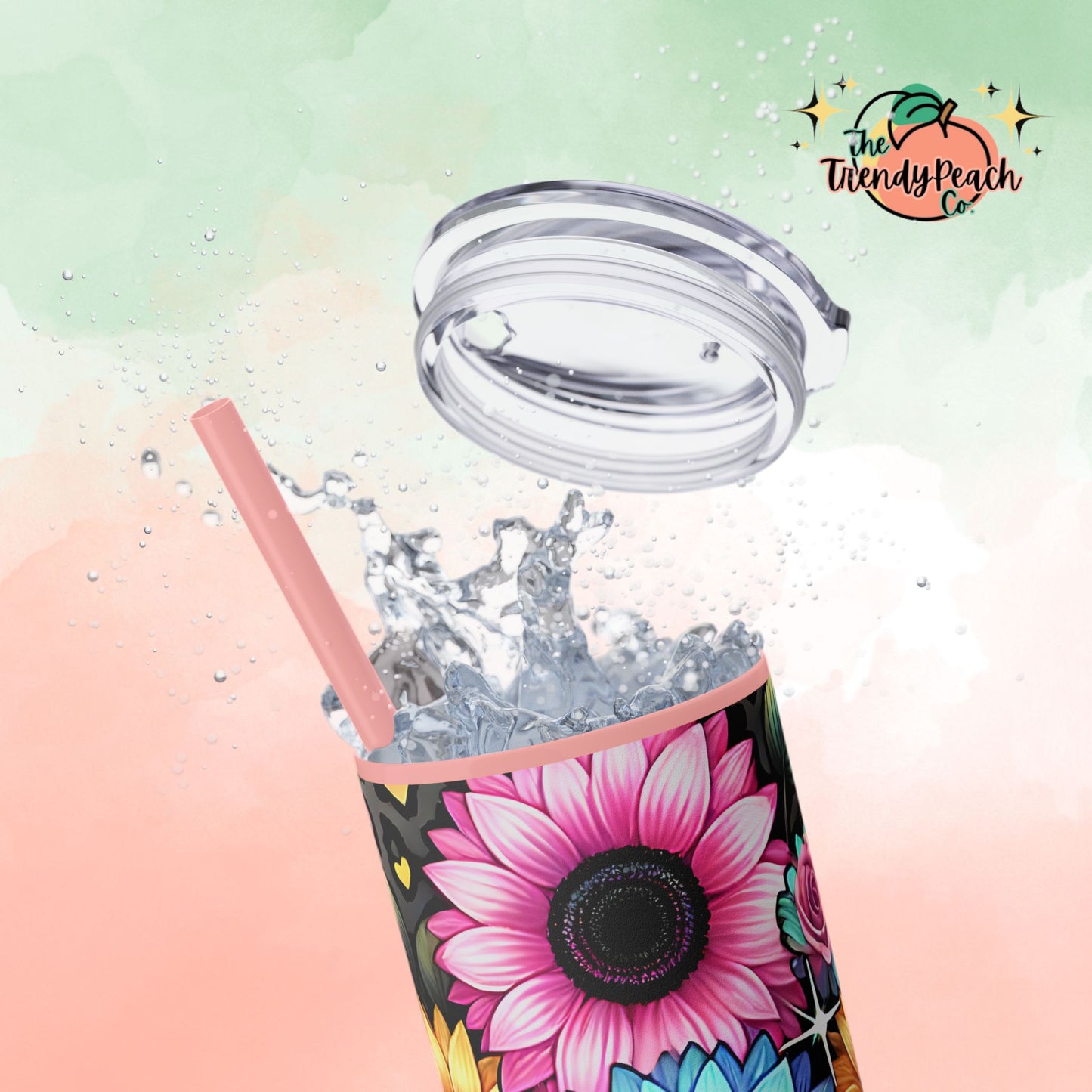 Rainbow Glitter Multicolor Sunflower 20z Tumbler with Straw