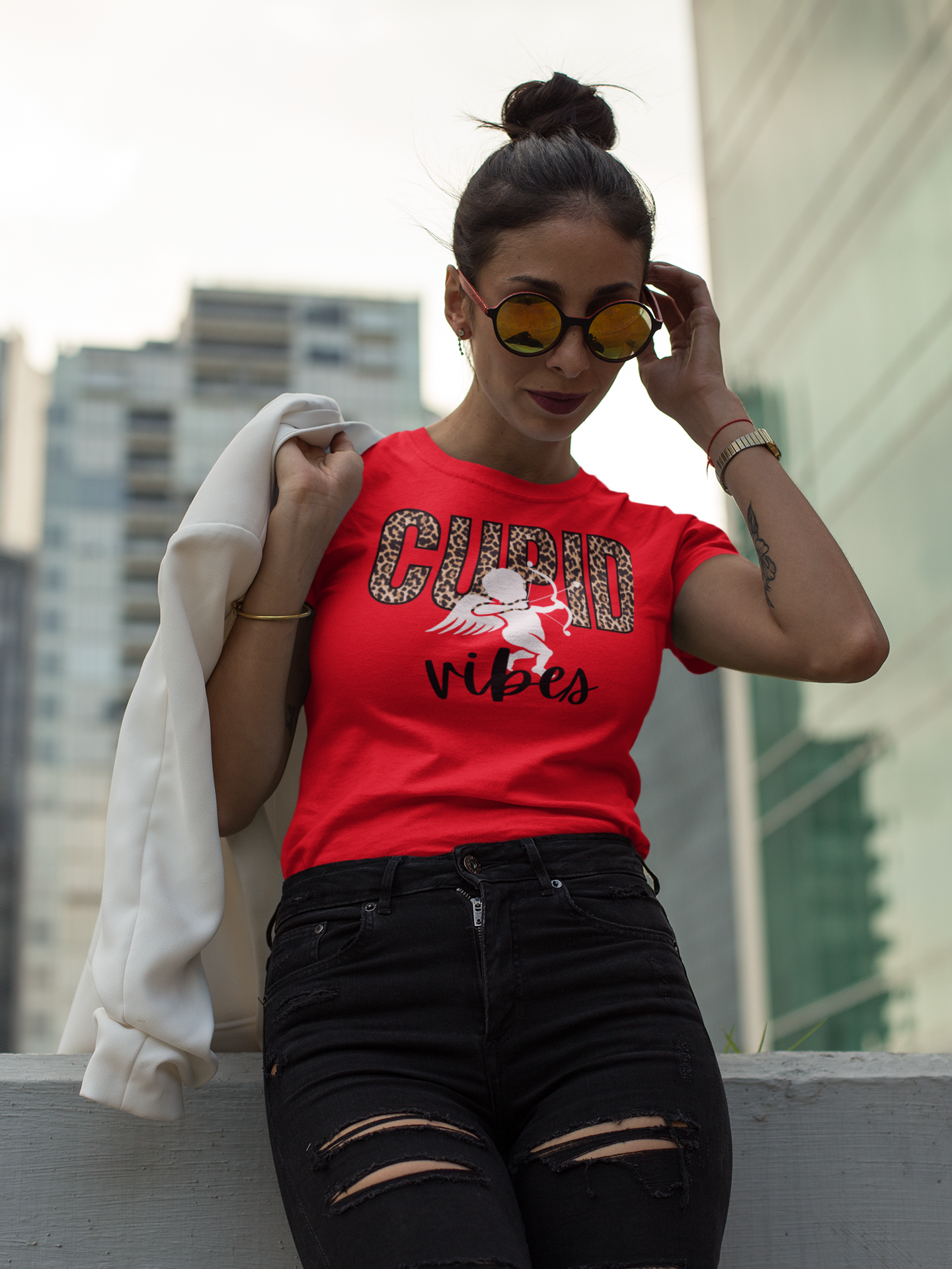 Cupid Vibes Leopard Valentines Day Graphic Tee