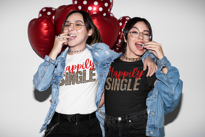 Happily Single Leopard Valentines Day Graphic Tee