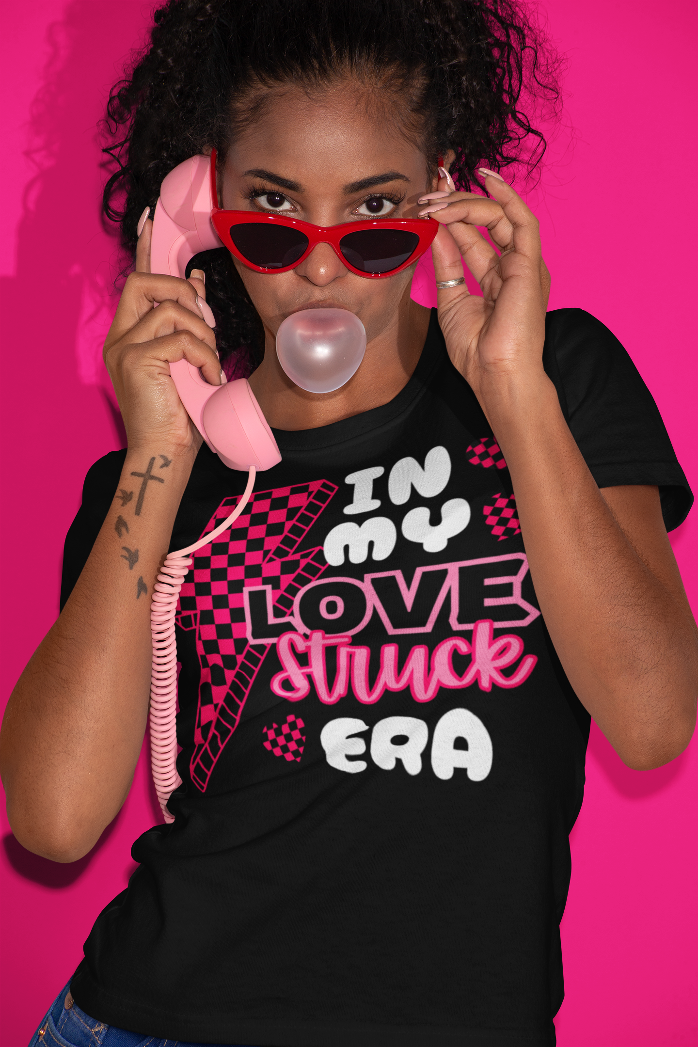 Pink Love Struck Checkered Valentines Day Graphic Tee