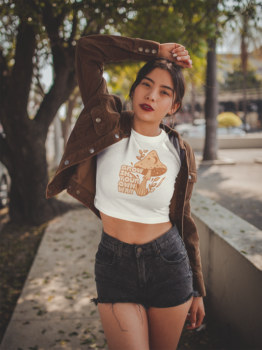 Grow In Your Own Way Mushroom Cropped Graphic Tee