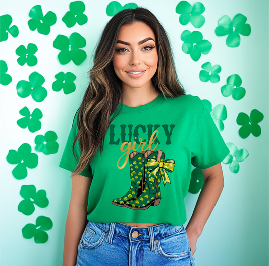 Lucky Girl Shamrock Boots St. Patrick's Day Graphic Tee