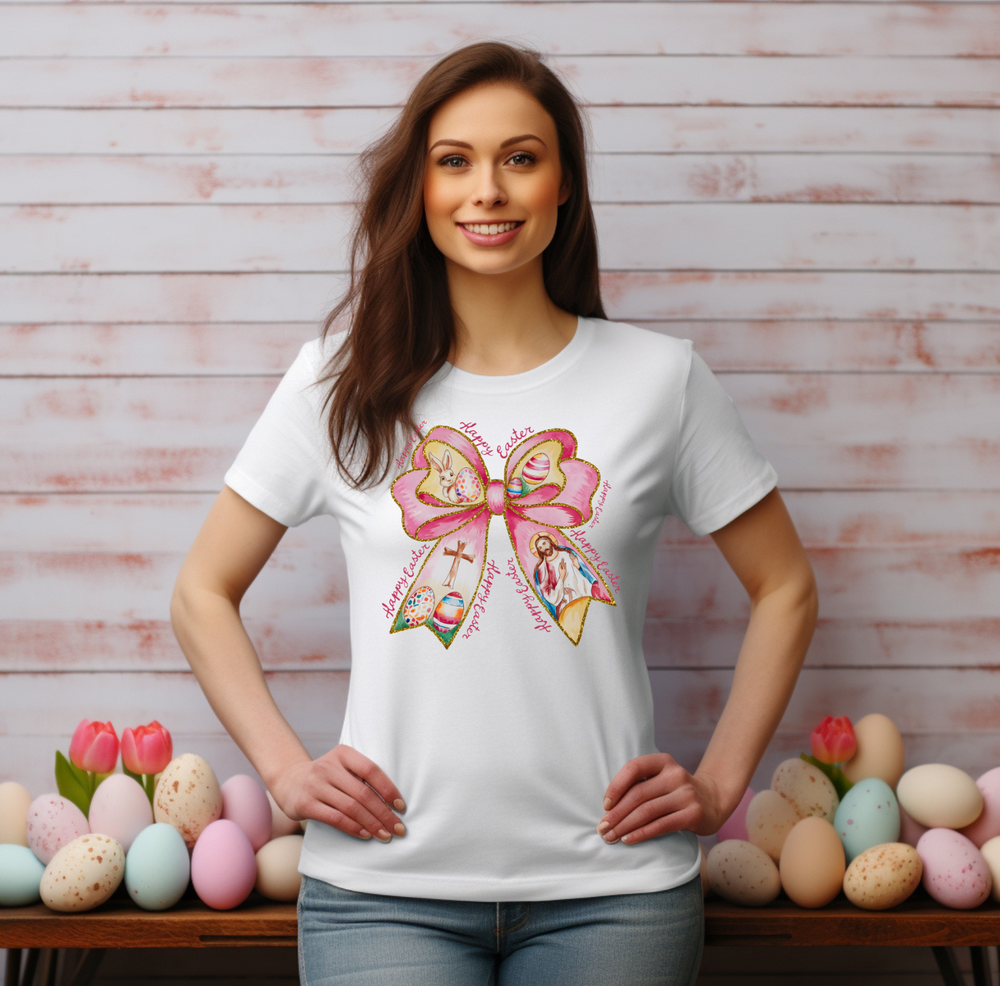 Easter-Themed Christian Bow Easter Graphic Tee