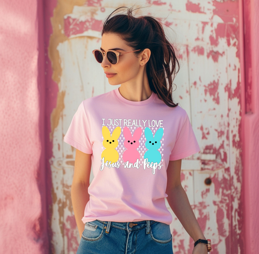 I Just Really Love Jesus And Peeps Easter Graphic Tee