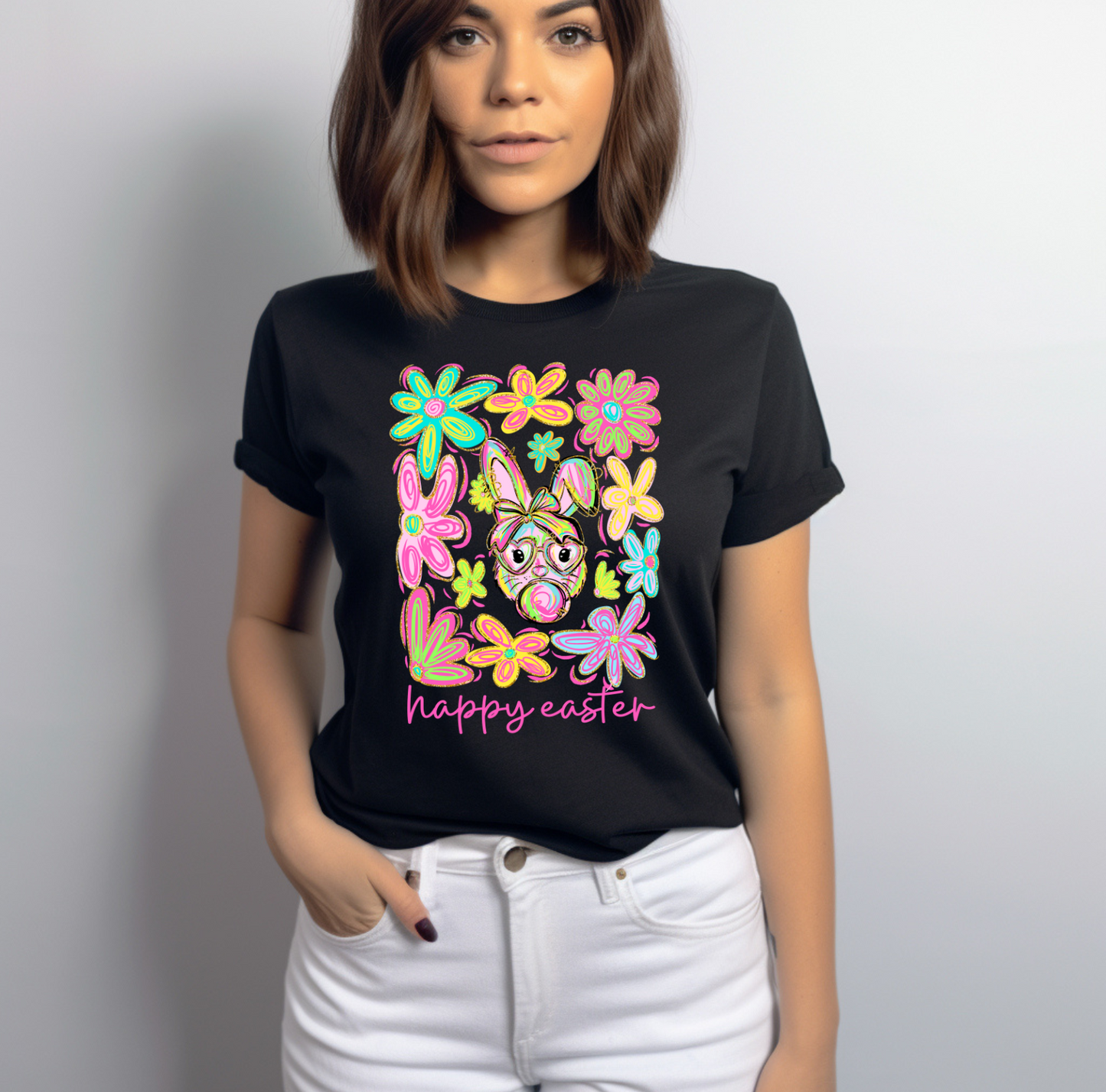 Retro Floral Trendy Bunny Easter Graphic Tee