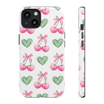 Pink Cherry Bow & Green Heart Dual Layer Phone Case