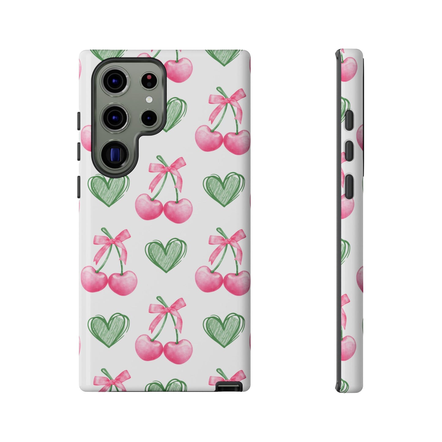 Pink Cherry Bow & Green Heart Dual Layer Phone Case