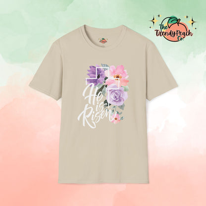 He is Risen Pink And Purple Floral Easter Graphic Tee