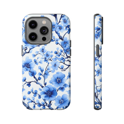 Blue Floral Chinoiserie White Background Dual Layer Phone Case