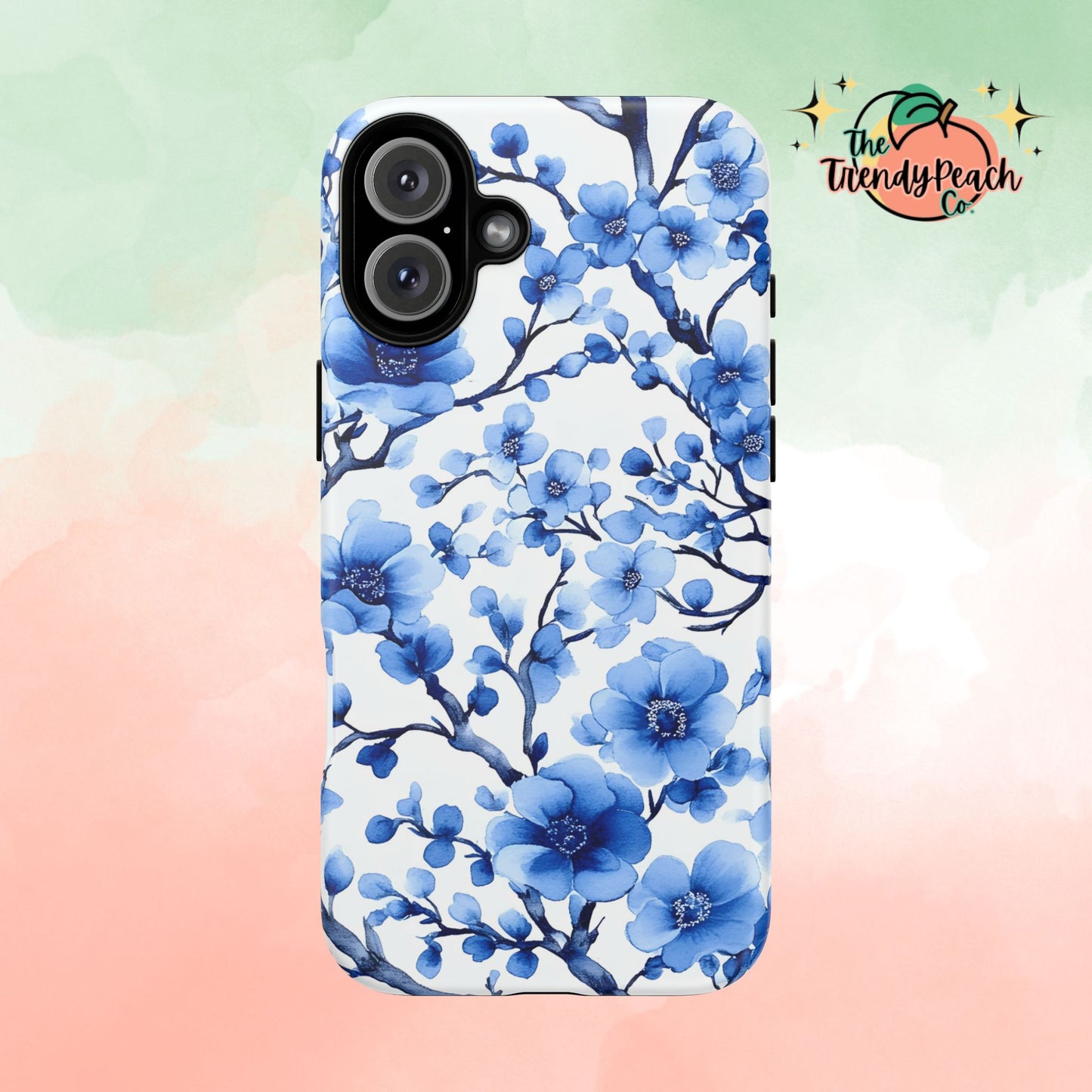 Blue Floral Chinoiserie White Background Dual Layer Phone Case