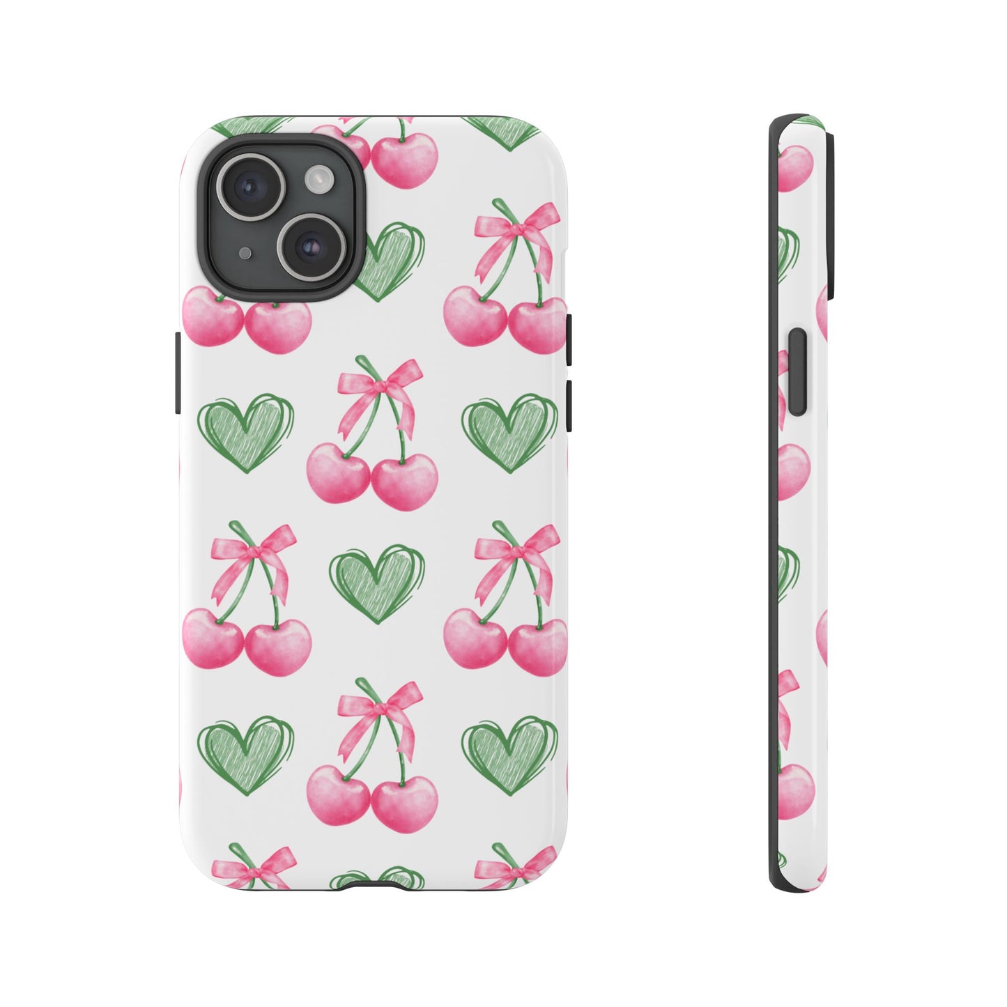 Pink Cherry Bow & Green Heart Dual Layer Phone Case