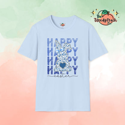 Happy Easter Vintage Blue Floral Easter Graphic Tee