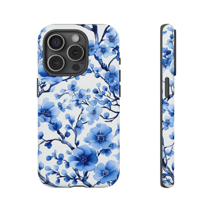 Blue Floral Chinoiserie White Background Dual Layer Phone Case