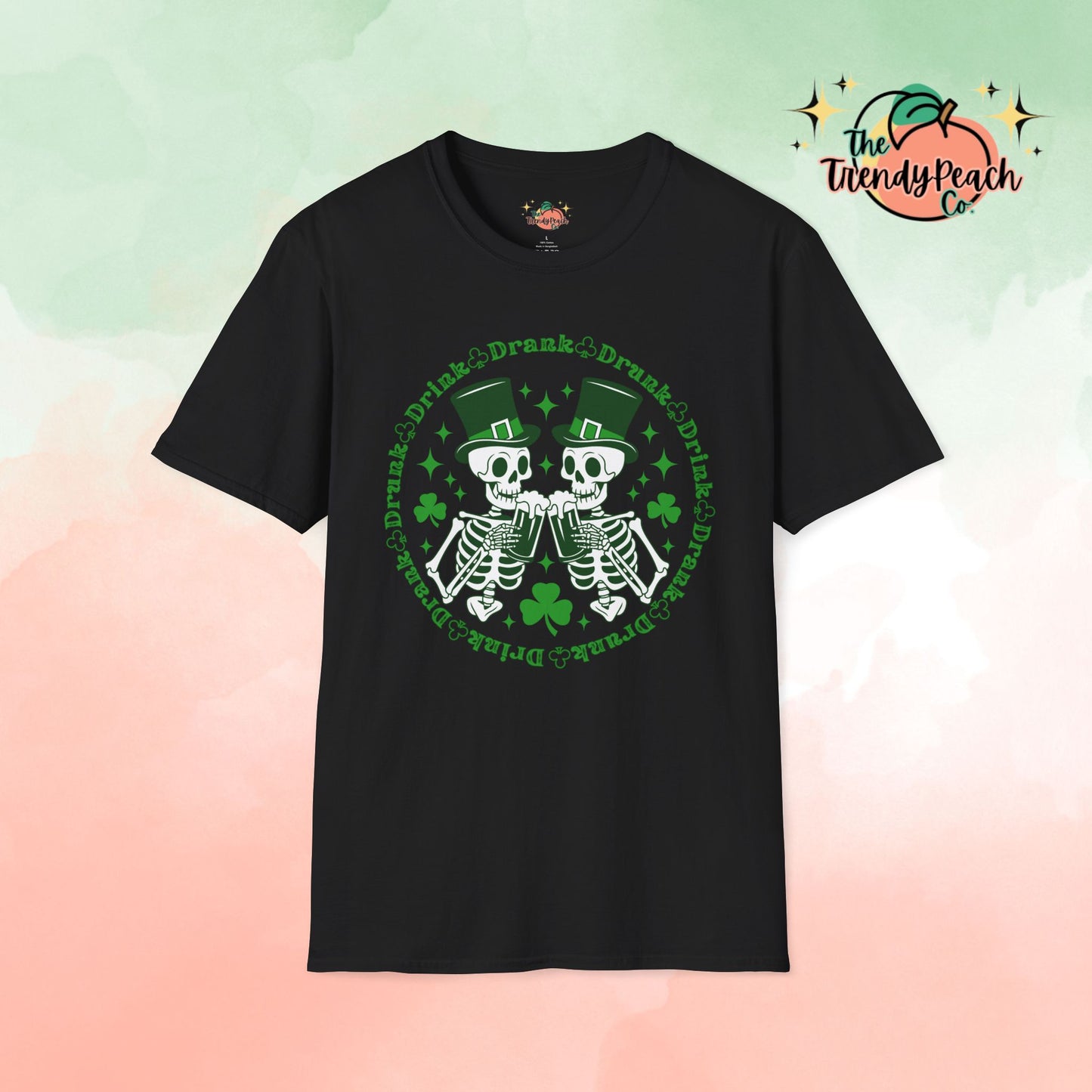 Drink Drank Drunk Cheering Skeletons St. Patrick's Day Graphic Tee