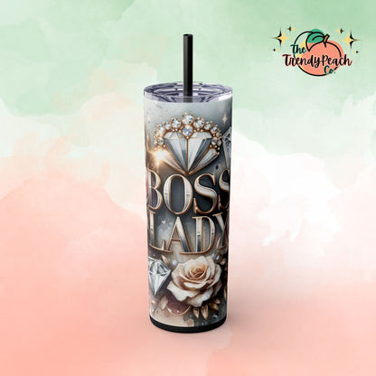 Boss Lady Diamond And Watercolor Themed 20z Tumbler with Straw