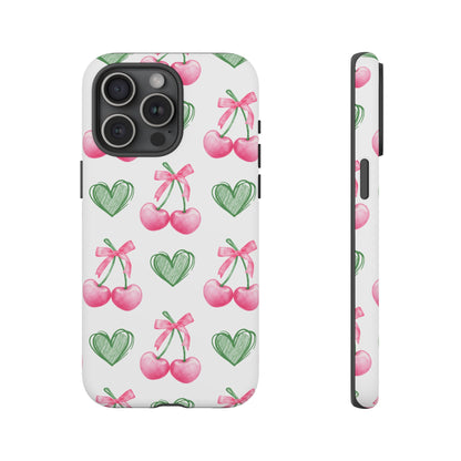 Pink Cherry Bow & Green Heart Dual Layer Phone Case