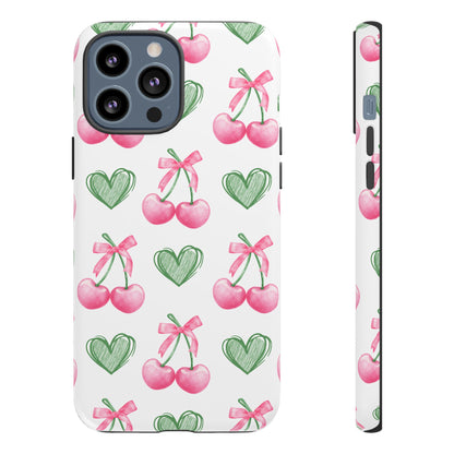 Pink Cherry Bow & Green Heart Dual Layer Phone Case