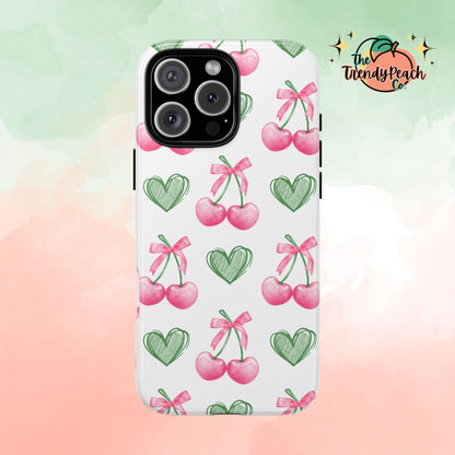 Pink Cherry Bow & Green Heart Dual Layer Phone Case