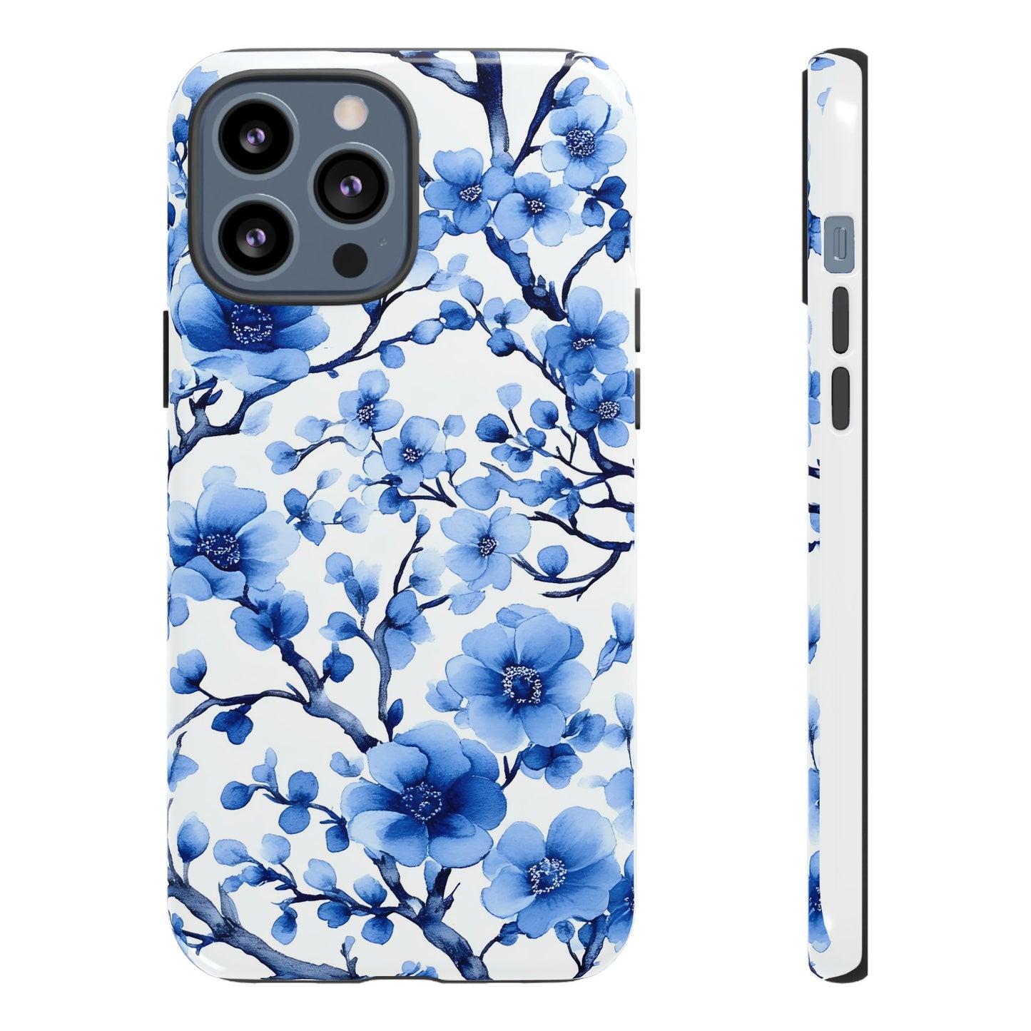 Blue Floral Chinoiserie White Background Dual Layer Phone Case