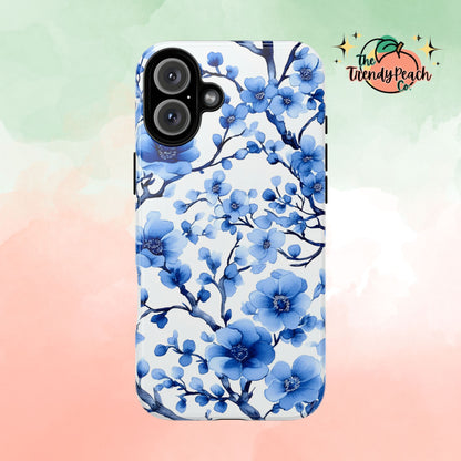 Blue Floral Chinoiserie White Background Dual Layer Phone Case