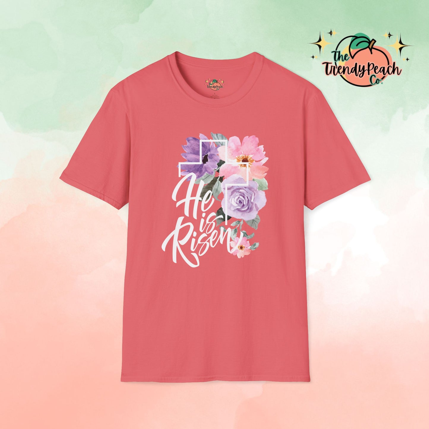 He is Risen Pink And Purple Floral Easter Graphic Tee