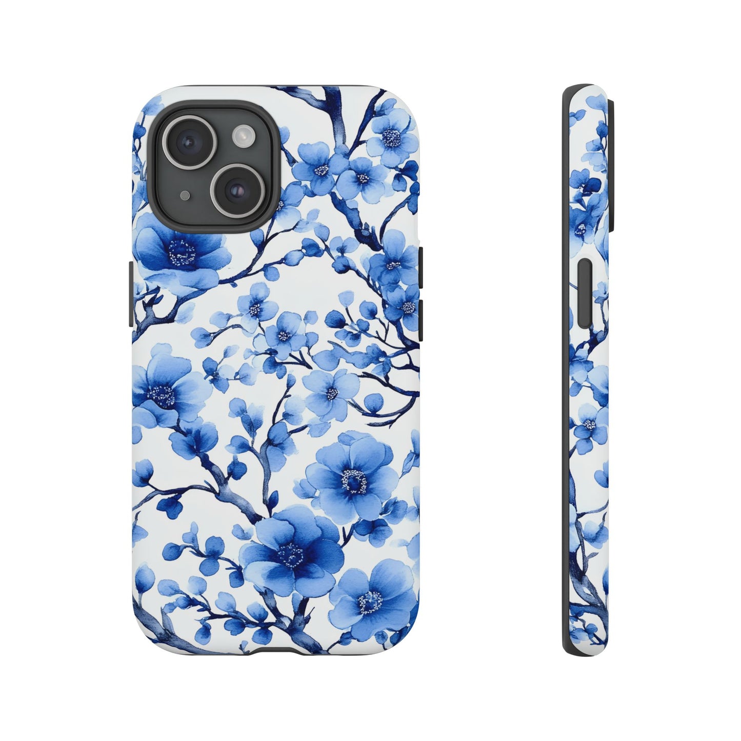 Blue Floral Chinoiserie White Background Dual Layer Phone Case