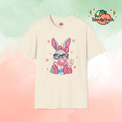 Retro Peace Bubblegum Bunny Easter Graphic Tee