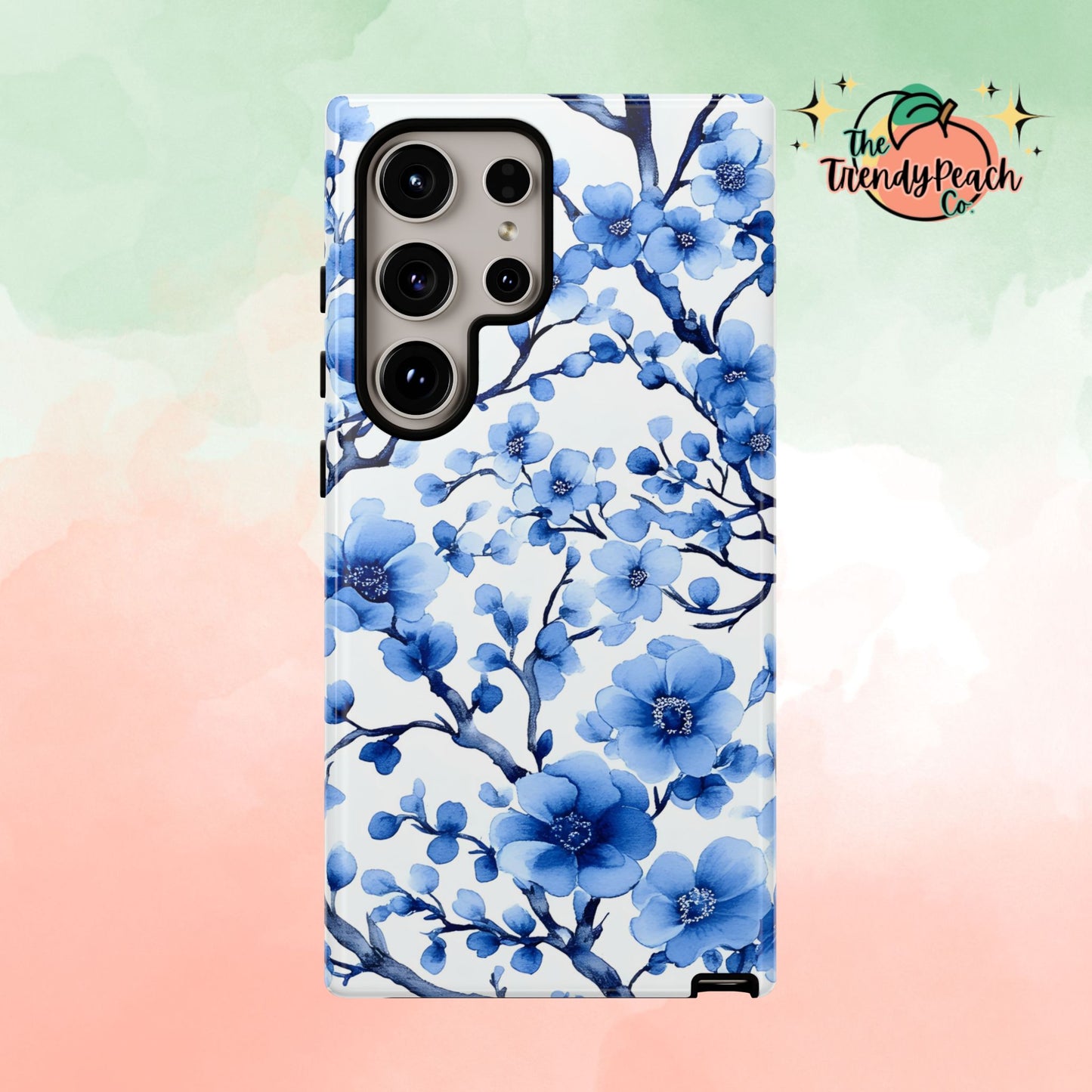 Blue Floral Chinoiserie White Background Dual Layer Phone Case