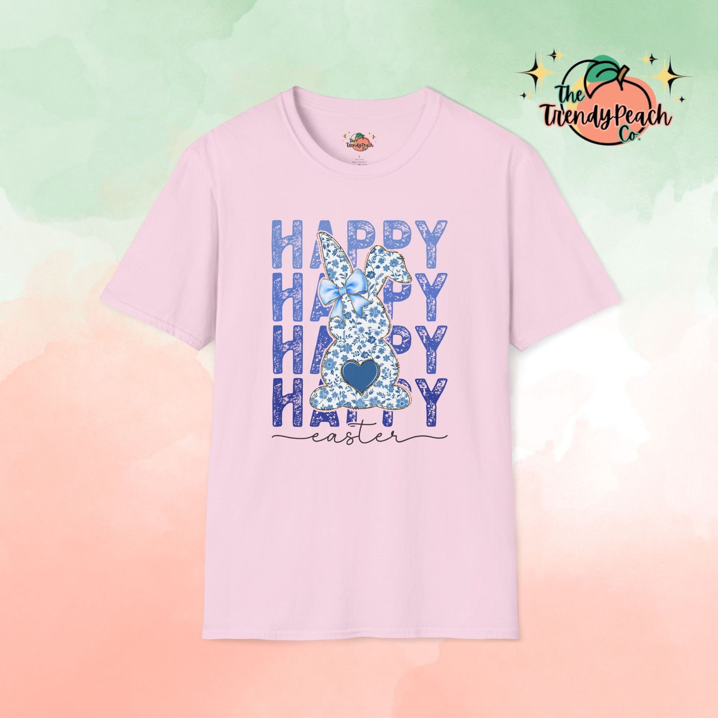 Happy Easter Vintage Blue Floral Easter Graphic Tee