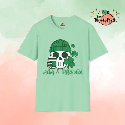 Lucky & Caffeinated Skull & Coffee St. Patrick's Day Graphic Tee