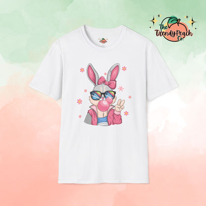 Retro Peace Bubblegum Bunny Easter Graphic Tee