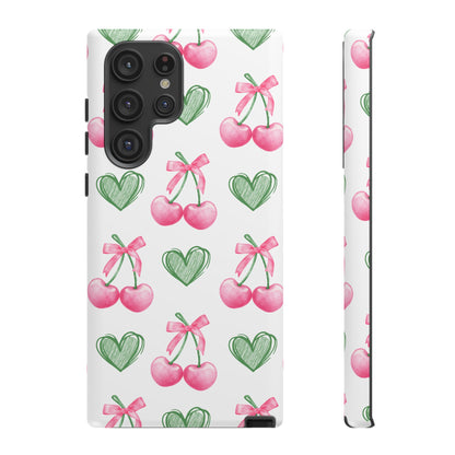 Pink Cherry Bow & Green Heart Dual Layer Phone Case