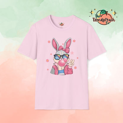 Retro Peace Bubblegum Bunny Easter Graphic Tee